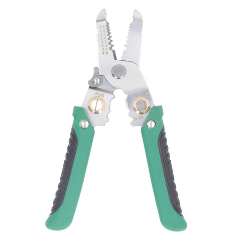 No Sweat Heavy Duty Spring Loaded Wire Stripper Multifunctional Terminal Crimping Tool With Rugged Stainless Steel Construction For Electricians, green grip.