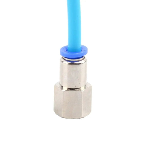 Push To Connect One Quarter Inch Pneumatic Fittings Straight Nickel Plated Brass Female One Quarter NPT with blue tubing