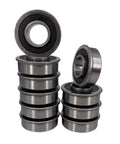 10 Pack 5/8 Inch Flanged Ball Bearings For Lawn Mower Wheels, ID 5/8 Inch, OD 1-3/8 Inch, Height 1/2 Inch, Double Sealed, Bearing Steel, Replacement Bearings For Garden Carts, Wheelbarrows, And Unicycles. Stack of flanged steel bearings