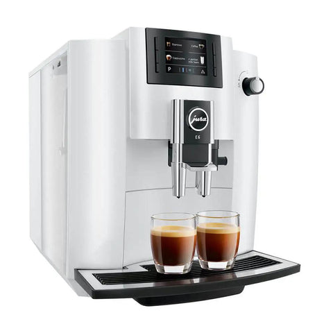 Straight Up Game Changer Automatic Espresso Coffee Maker With Easy Cappuccino Function And Premium Aroma Grinder In Sleek Piano White Finish, showcasing two cups of espresso.