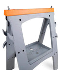 Heavy Duty Rectangular Folding Sawhorse Set Of Two Serving Up A Badass Nine Hundred Pound Weight Limit Along With Grippy Nonskid Bottoms For Smooth Jobsite Grinds, gray with orange top