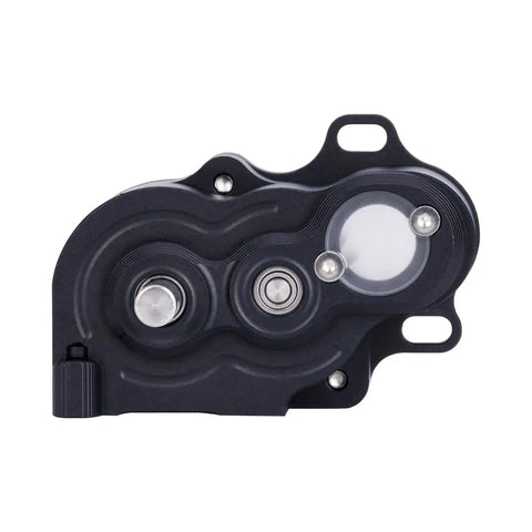 Side view of Low Center Of Gravity Metal Transmission Gearbox For One Tenth RC Crawlers Sealed R2 Gearbox With Steel Gears Sand Proof And Dust Proof