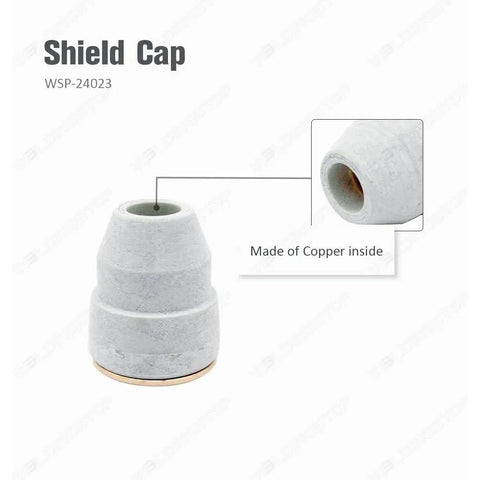 Shield Cap WSP-24023 for Lincoln Tomahawk 625 LC40 Plasma Cutter Consumables Kit, copper interior detail shown