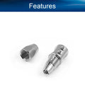 Flex Collet Coupler CNC Stainless Steel For 5mm Motor Shaft And 4mm Flex Shaft, 32mm Length, shown disassembled on white background.
