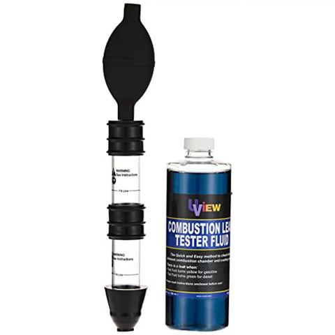Plug And Play Pro Grade Combustion Leak Test Kit Featuring Dual Chamber Alkaline Filter System For Gas Diesel Engines No False Readings Hella Reliable Head Gasket Blown Block Detector Set with tester fluid and bulb.