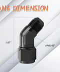 6AN 45 Degree Swivel Fitting Male To Female Aluminum Adapter For High Pressure Hose Lines 9/16-18 UNF Thread 37 Degree Flare CNC Machined 6061 T6 Leak Free Performance AN6 Fitting, black AN6 45° adapter, 1.97 in