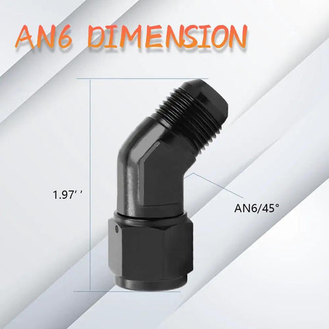 6AN 45 Degree Swivel Fitting Male To Female Aluminum Adapter For High Pressure Hose Lines 9/16-18 UNF Thread 37 Degree Flare CNC Machined 6061 T6 Leak Free Performance AN6 Fitting, black AN6 45° adapter, 1.97 in