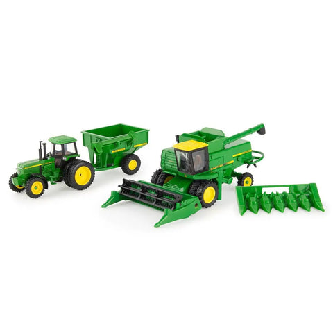 One Sixty Fourth Scale Harvesting Set With 4555 Tractor 7720 Combine With Two Heads And 500 Grain Cart Realistic Farm Toy for display