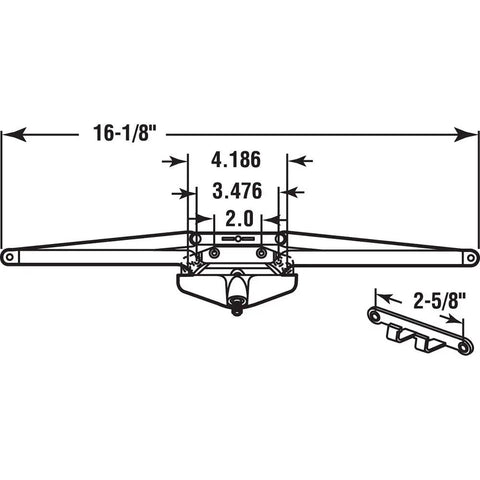 16-1/8 Inch Awning Operator Diecast And Steel White Replacement With Roto Crank For Outdoor Awnings technical diagram