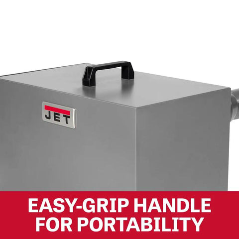 Shop Ready Benchtop Metalworking Dust Collector Featuring Non Sparking Aluminum Housing with easy-grip handle for portability.