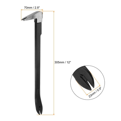 12-inch Cat Paw Nail Puller Pry Bar, double claw, chrome vanadium steel, CR-V, spray finish, 6.1-inch handle, heavy-duty tool.