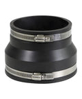 Ultra Versatile Flexible Rubber Coupling With Heavy Gauge Stainless Steel Clamps Joins 4 Inch Cast Iron Or PVC Directly Into Clay Pipe.