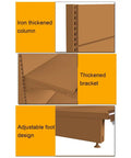 Iron thickened column, thickened bracket, and adjustable foot design of Five Tier Hefty Load Storage Rack Adjustable Metal Shelving Unit With Rich Wood Finish Zero Hassle Garage Pantry Organizer For Everyday Gear Stash Top Tier Home Setup.