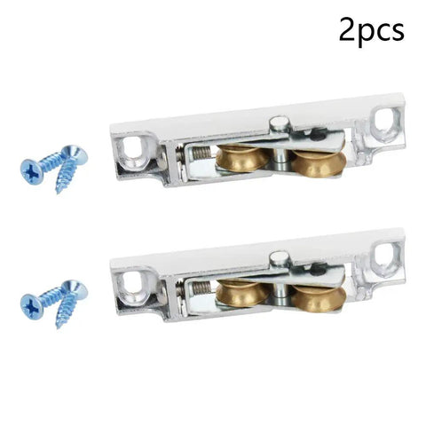 Solid Build Dual Wheel Sliding Door And Window Pulleys 83 Millimeter Stainless Steel Track Rollers for smooth operation with screws.