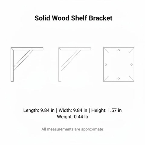 Diagram of Solid Wood Triangular Wall Mount Bracket For Floating Shelves Heavy Duty Support For Home Storage Holds Books Plants and Decor