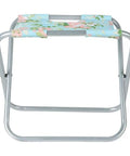 Top view of Grab And Go Garden Tool Storage Stool With Detachable Bag And Multiple Pockets Portable Weeding Seat Floral Rose Pattern Rugged Canvas And Jute Build For Easy Outdoor Cleanup, showing floral seat pattern.