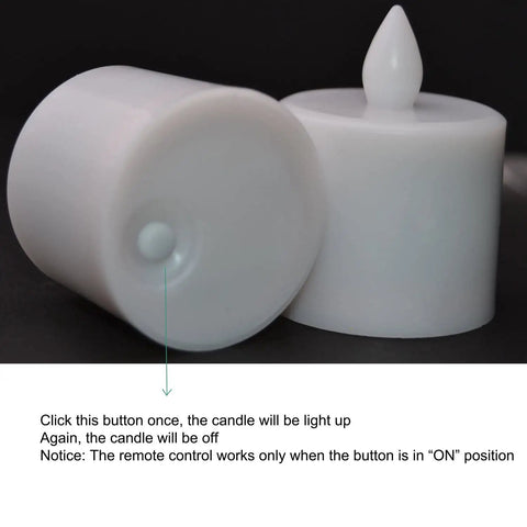 Rechargeable LED Tealight Candles With Timer Remote Flameless Amber Yellow Set Of 12 Inductive Wireless Charging Connectable Base System No Cords Safe Decorative Lighting showing on-off button