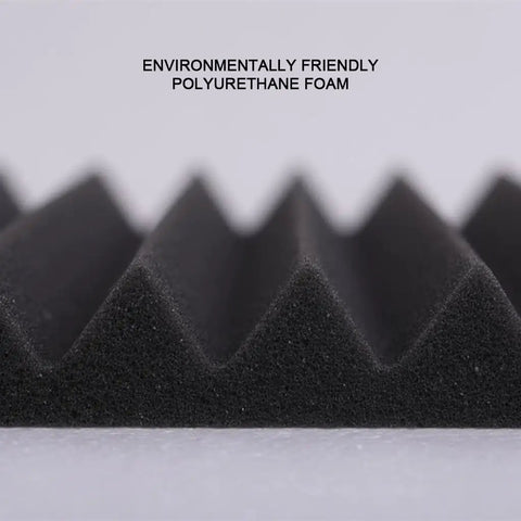 Close-up of a red wedge shaped 12 Pack Premium High Density Acoustic Foam Panels Flame Retardant Soundproof tiles.