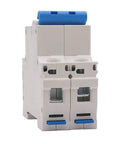 Front view of 32A 400V Miniature Circuit Breaker Two Pole Go-To AC Disconnect Switch C32 Din Rail Mount DZ47-63 Style Protective Breaker