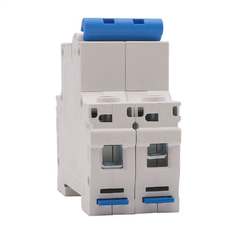 Front view of 32A 400V Miniature Circuit Breaker Two Pole Go-To AC Disconnect Switch C32 Din Rail Mount DZ47-63 Style Protective Breaker