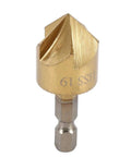 Front view of countersink drill bit, gold HSS, 6–19 mm, 1/4 in hex shank, Amazon