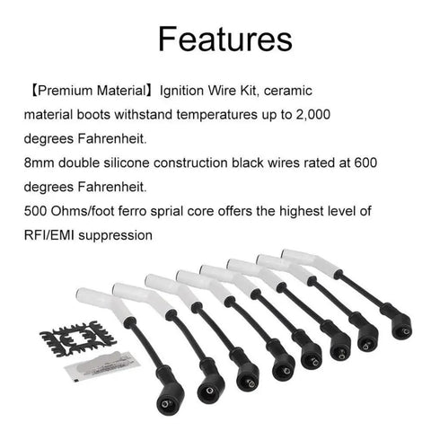 Get Your Classic Ride Looking Fresh With This 8 Piece Extreme Wire Sleeve Kit For GM LS And LT Engines Like LS2 LS3 LS4 LS7 That Fits Perfectly To Keep Your Spark Plug Wires Shiny Black And Ready For The Drag Strip. 8-piece black ignition wire kit with ceramic boots and silicone wires