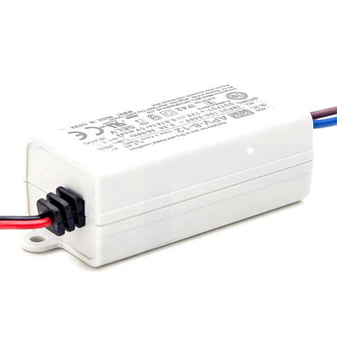 Workhorse 8 Watt Ac Dc Power Supply And Led Driver With 12 Volt Constant Voltage Transformer for lighting, white IP42 weatherproof casing.