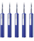 Front view: five-pack Zenithra fiber optic cleaning pens, blue, for LC/MU 1.25mm ferrules