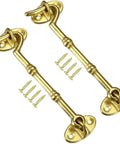 WUUWCHODC Hook and Eye Gate Lock Cabin Door Catch Casement Window Brass, golden finish with screws, suitable for doors and windows.