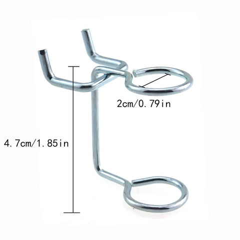Close-up of metal double ring hook from 5 Piece Screwdriver Storage Rack With Double Ring Hooks For Nail Board Organizer Ideal For Hanging Screwdrivers Pliers And Small Tools In Kitchen Garage Or Workbench Setup Metal Shelf Hole Board Hardware