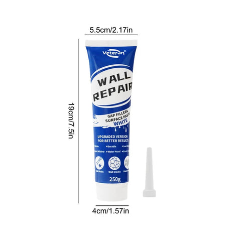 Fast Dry Wall Patch Kit For Holes And Cracks Self Adhesive Putty with white finish tube, size 250g, includes nozzle.