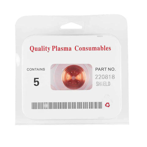 Premium 5 Pcs Plasma Cap 220818 Replacement Parts for 85 And 105 Cutting Torch Consumables in a package.