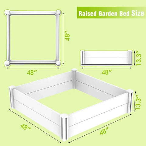 White Vinyl Raised Garden Bed Kit 4x4 Outdoor Above Ground Planter Box for Growing Vegetables, Flowers and Herbs size illustration