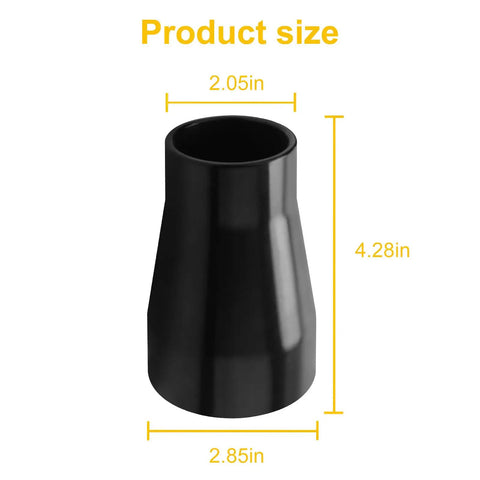 Black Table Saw Vacuum Adapter 2.5 Inch Outlet To 1.875 Inch Shop Vac Hose For Dust Collection, dimensions shown.
