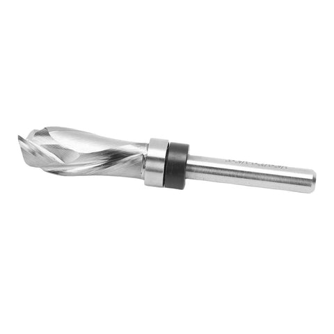 Super Cool Jiawu 1/2 In Compression Flush Trim Router Bit With Spiral Pattern Template And Top Bearing close-up view.
