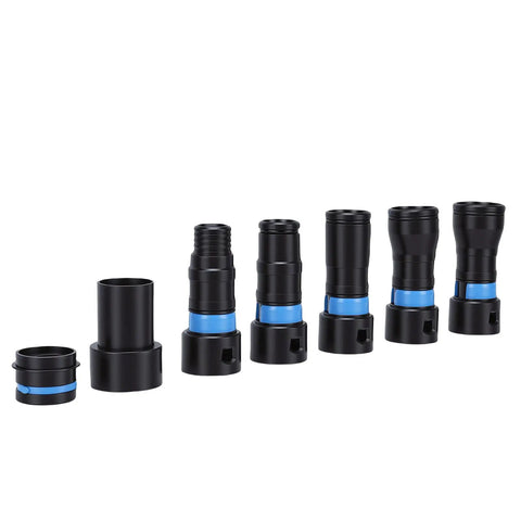 Evhooe 7-Pc Vacuum Adapter Kit For Dust Collection With Quick Connectors, Rotating And Exhaust Valve showing six black and blue connectors.