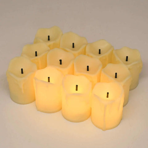 Led Tea Lights Candles Battery Operated Flameless Votive Candles Drips Realistic Fake Candles For Halloween Thanksgiving Christmas Decor Totally Safe For Pets And Kids Easy To Use 1.5x2 Inches 12 Pack