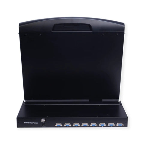 Professional Grade 19 Inch Rackmount Kvm Console Featuring 8 Port Switch Integrated Vga Tft Display USB Keyboard Touchpad rear view.