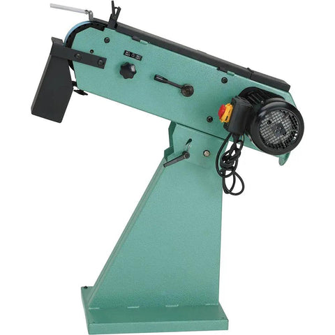 Heavy Duty 4 HP Metal Belt Sander and Grinder with 3x79 Inch Abrasive Belt 220V 3 Phase Motor side view showing controls and housing