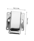 Front view of stainless steel fish cleaning clamp with side mounting flanges; 8 cm wide by 10 cm tall.