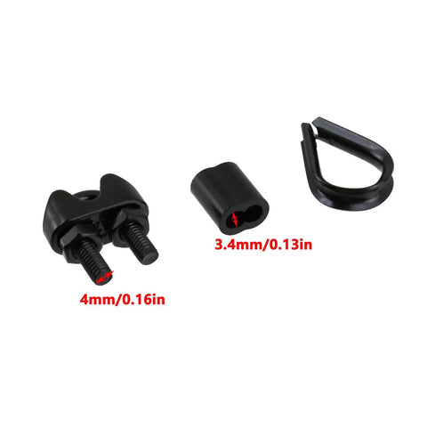 30 Piece Stainless Steel Wire Rope Kit With Cable Clips Thimbles And Aluminum Crimp Sleeves M3 One Eighth Inch Black components shown