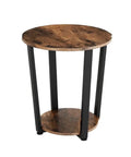 Round Two Tier Side Table With Open Storage Shelf, Anti Scratch Protective Pads, Kid Safe Curved Edges, Straight Up Sturdy Metal End Table For Cozy Living Rooms And Bedrooms, rustic brown, 20x13x22 in.