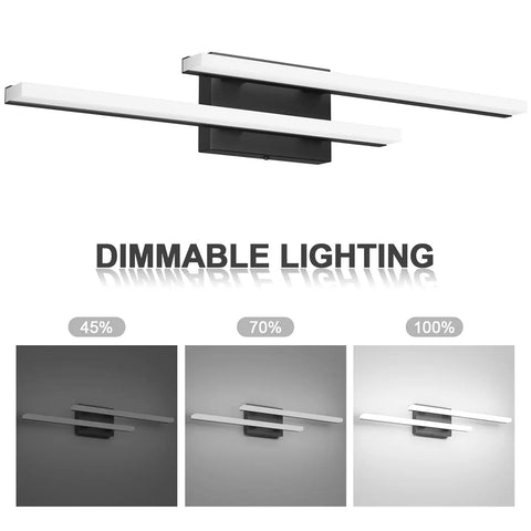 Modern LED Vanity Light 30 Inch Black Bathroom Fixture Dimmable Wall Mount White Light 6000K Aluminum Frame Lighting Modes