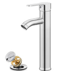 Ultra Sleek Modern Tall Vessel Sink Faucet With Single Handle One Hole Mount, Stainless Steel Vanity Lavatory Tap, Chrome Finish