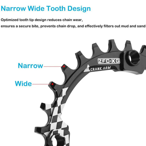 104 BCD Narrow Wide Bike Chainring For 1X Drivetrain 30T To 52T Range with tooth design detail and sprocket bolts.