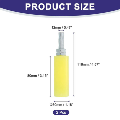 2 Pack Slide Gate Guide Rollers, 3 Inch Nylon Gate Support Assembly with size dimensions, Durable Yellow Hardware