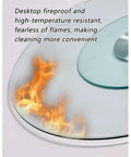 Large Tempered Glass Lazy Susan Turntable for Kitchen and Dining showing heat resistance with flame on glass surface