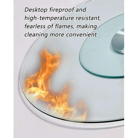 Large Tempered Glass Lazy Susan Turntable for Kitchen and Dining showing heat resistance with flame on glass surface