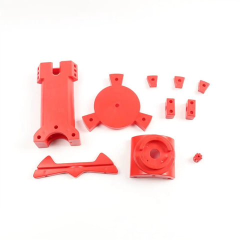Next Level Precision Open Source Diy 3D Scanner Kit Featuring Red Injection Molded Parts laid out on a white background.