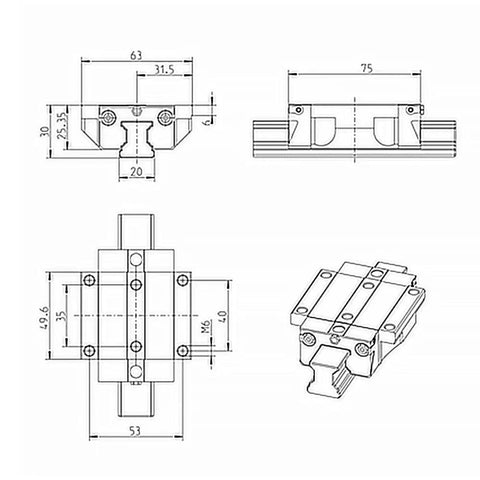 German Made Beefy Ball Slider Linear Block R165181420 Pro Grade Linear Guide For CNC Machines And Automation Heavy Duty Motion Slider 1 Piece Block Full Series Availability And Custom Length Cutting, technical drawing with dimensions